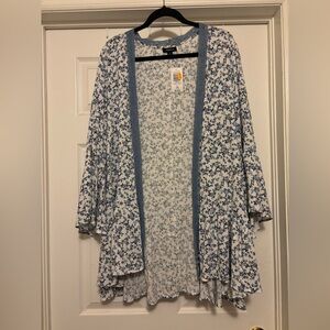 Blue Floral Open Front Kimono Cardigan NWT